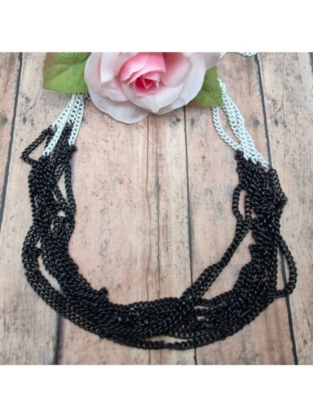Calvin Klein Multi Chain Necklace Black & White Pull Over Knotted Necklace 34"